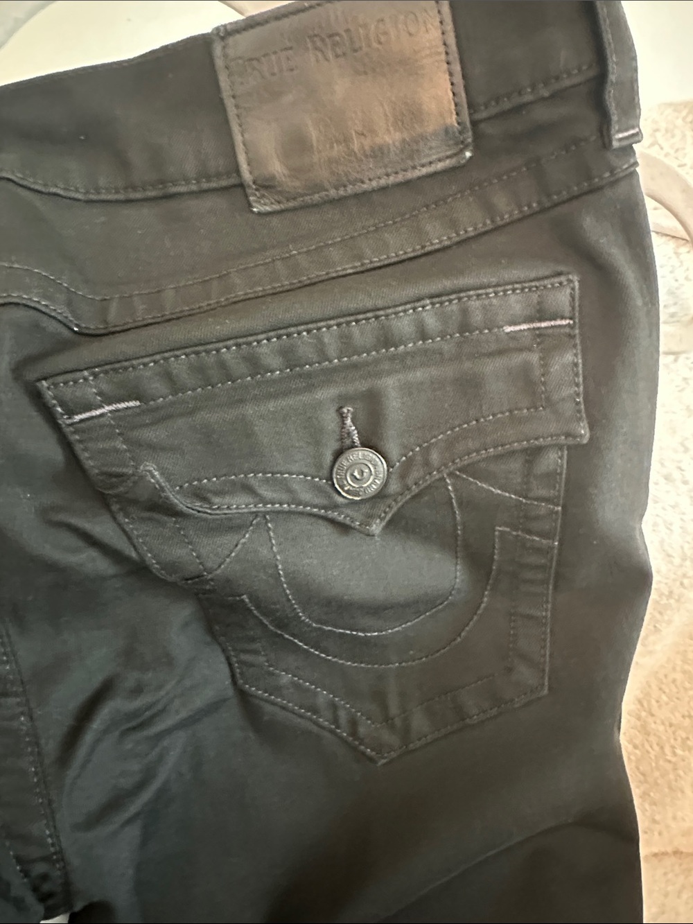 True Religion Men’s Black Slim Jeans with Signature Back Pocket